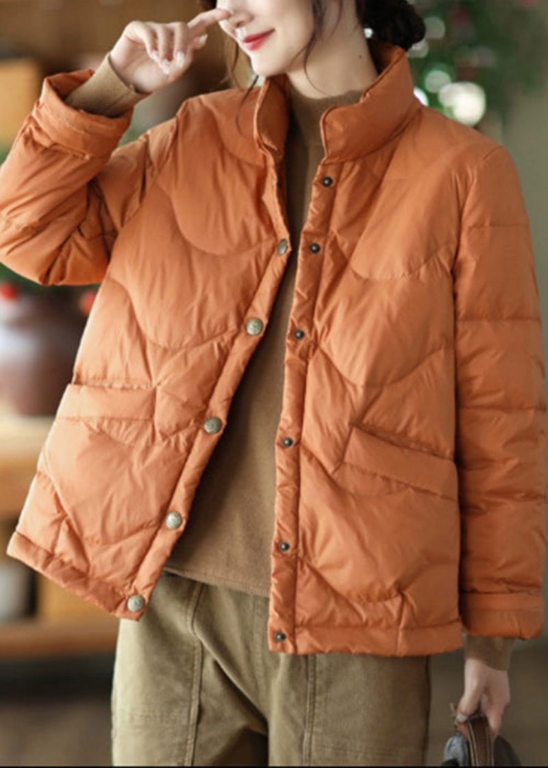 Plus Size Orange Stativ Krage Fickor Fin Bomullsfylld Parkas Vinter