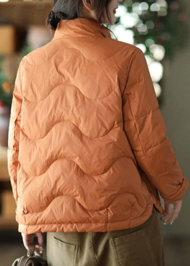 Plus Size Orange Stativ Krage Fickor Fin Bomullsfylld Parkas Vinter - Dunjackor för kvinnor