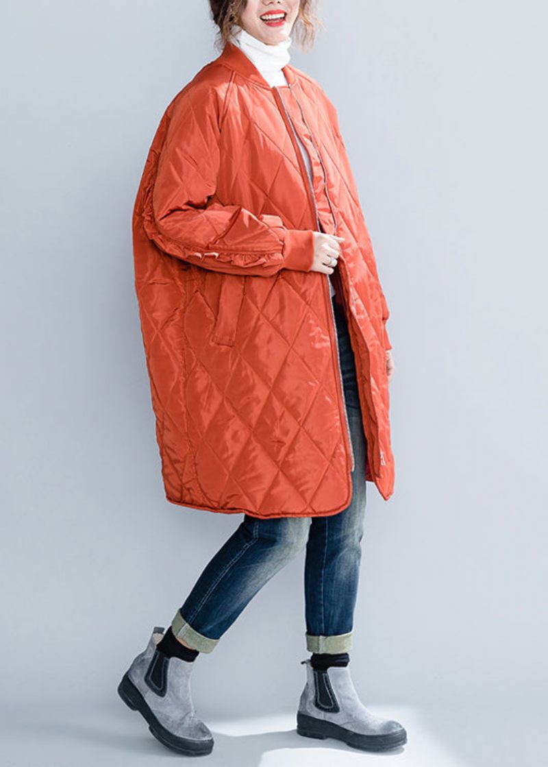 Plus Size Orange Zip Up-fickor Rufsig Patchwork Bomullsfyllda Kappor Vinter - Dunjackor för kvinnor