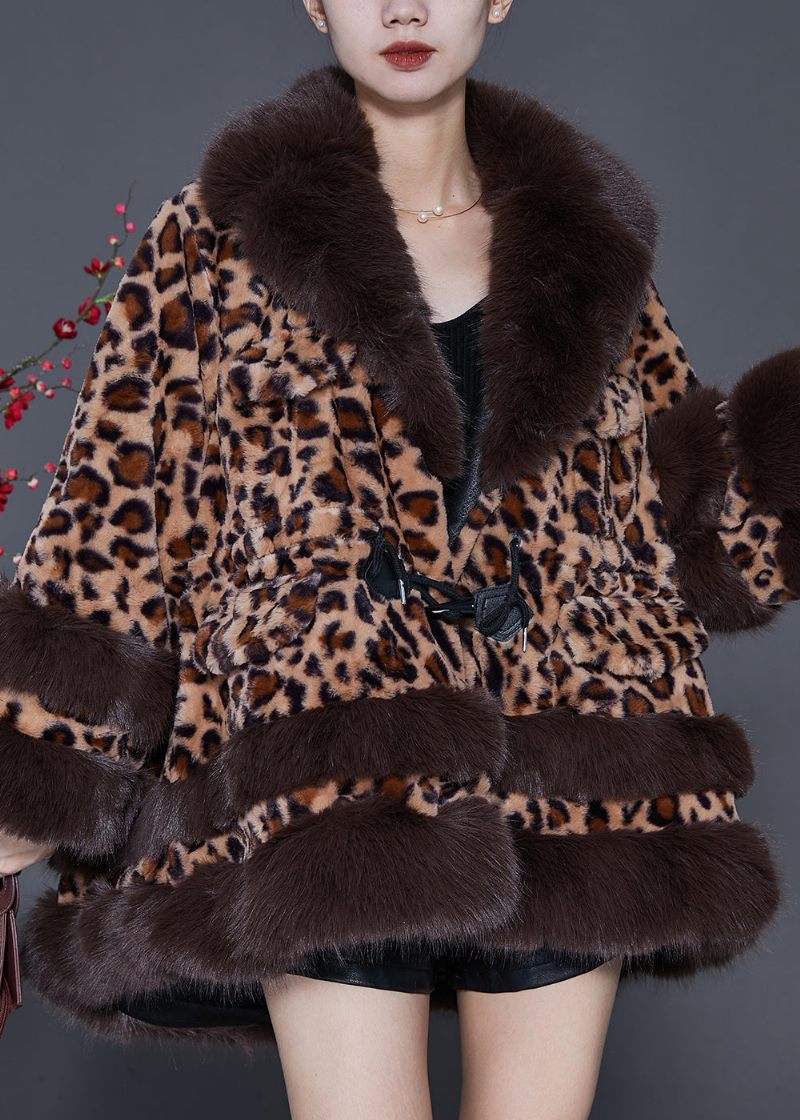 Plus Size Pälskrage Leopard Dragsko Mink Velvet Trench Spring - Vinterkappor för kvinnor