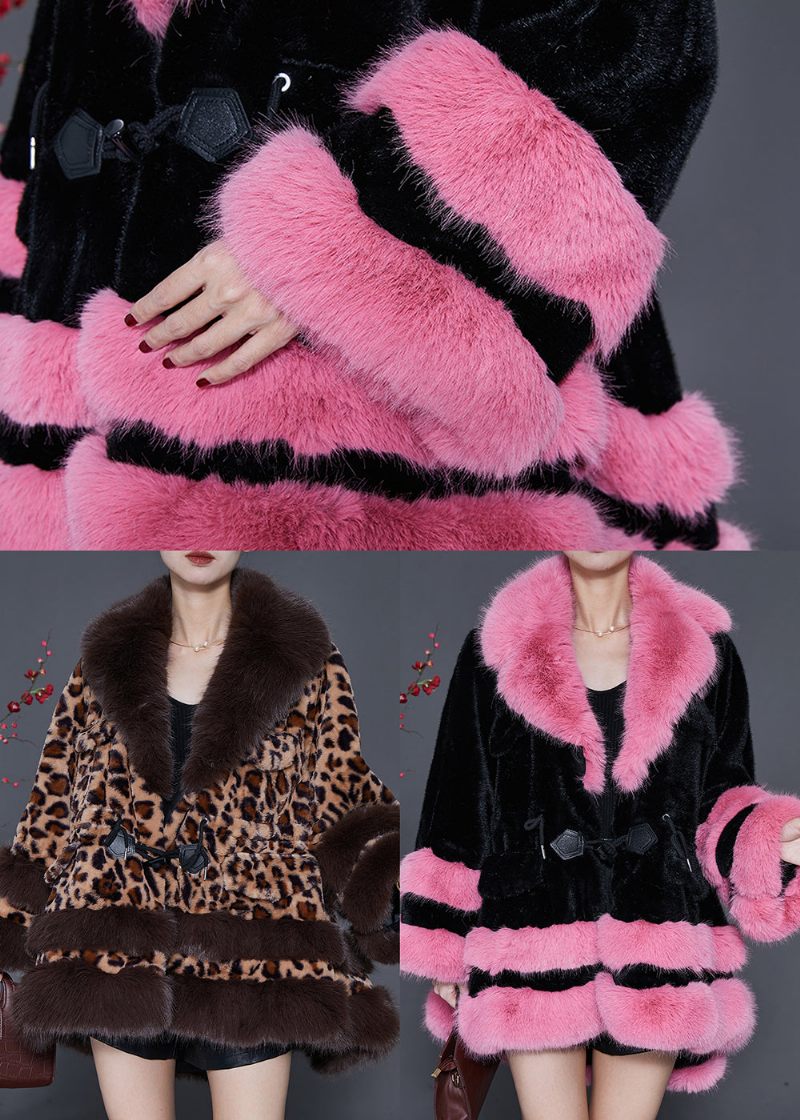 Plus Size Pälskrage Leopard Dragsko Mink Velvet Trench Spring - Vinterkappor för kvinnor