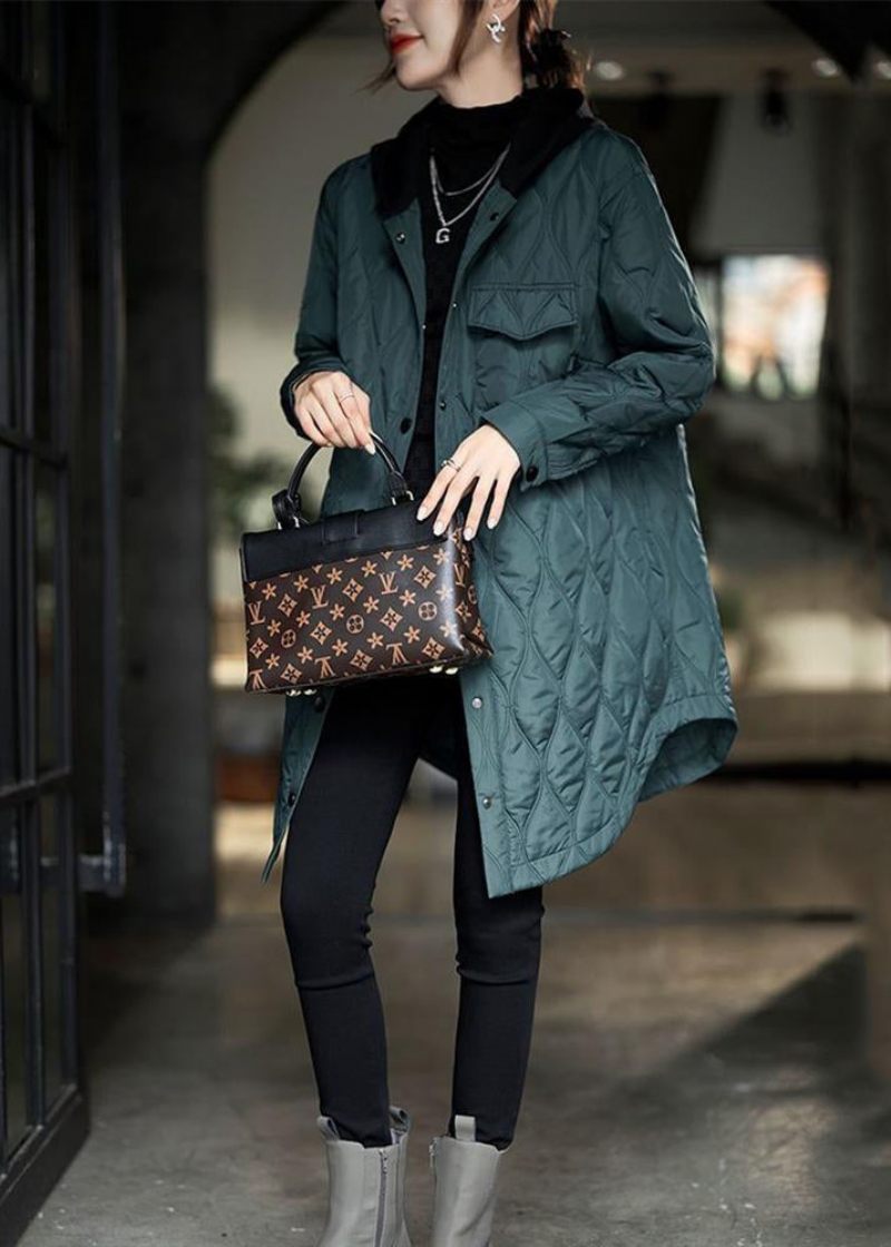 Plus Size Peacock Green Hooded Fickor Bomull Fyllda Damrockar Vinter - Dunjackor för kvinnor