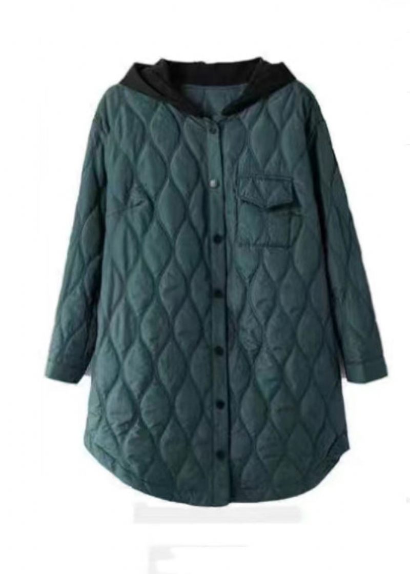 Plus Size Peacock Green Hooded Fickor Bomull Fyllda Damrockar Vinter - Dunjackor för kvinnor