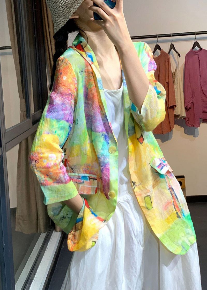 Plus Size Rainbow Tie Dye Linne Upf 50+ Coat Jacka Summer