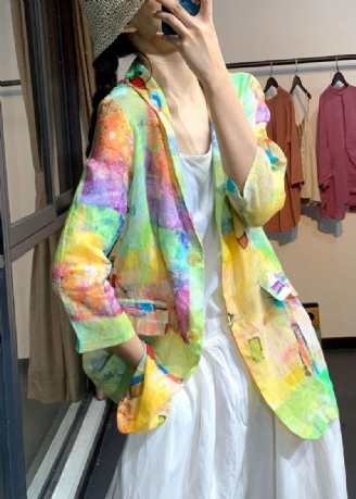 Plus Size Rainbow Tie Dye Linne Upf 50+ Coat Jacka Summer