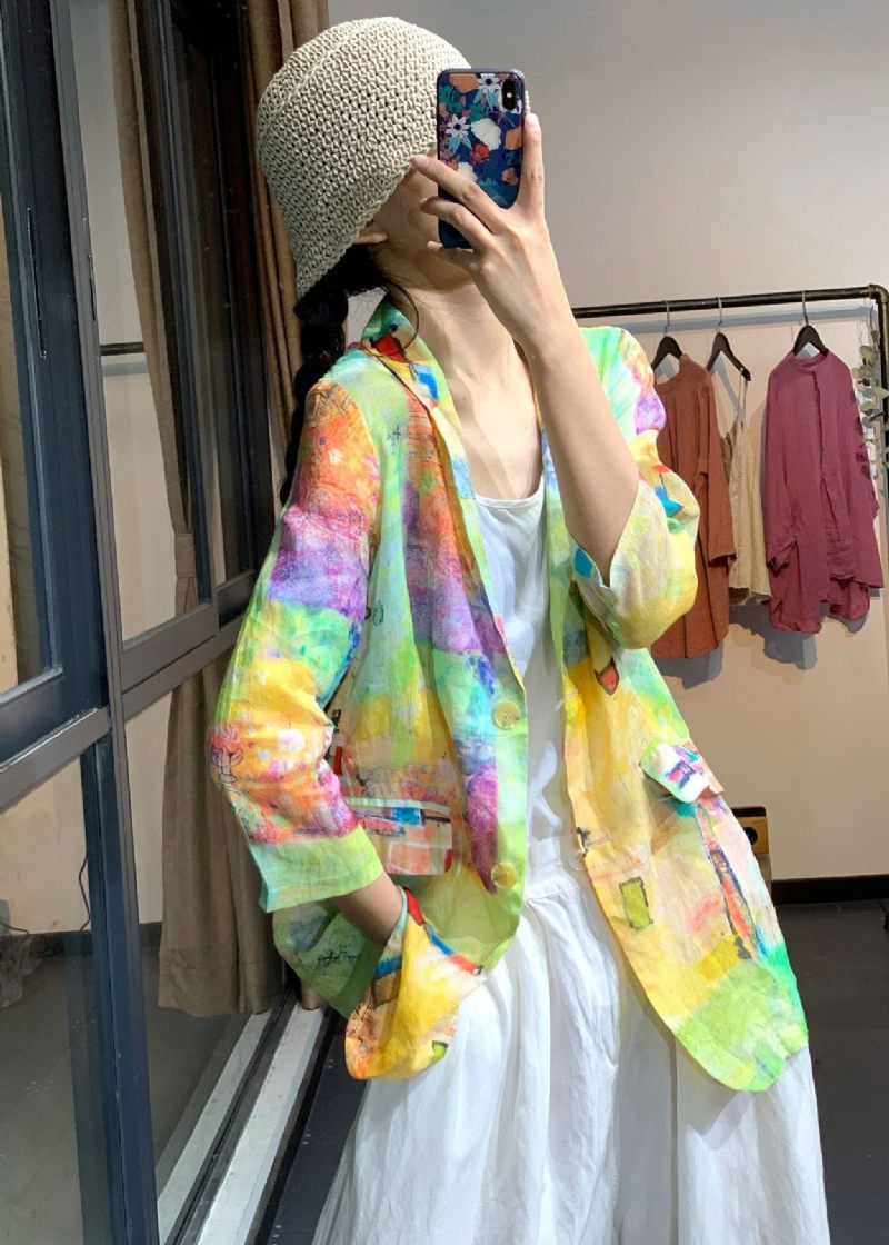 Plus Size Rainbow Tie Dye Linne Upf 50+ Coat Jacka Summer - Vinterkappor för kvinnor