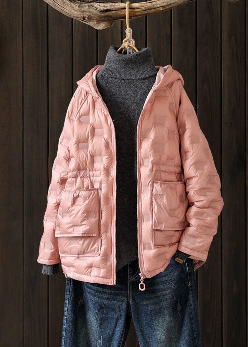 Plus Size Rosa Hooded Dragkedja Duck Down Vinterkappor Vinter - Rosa