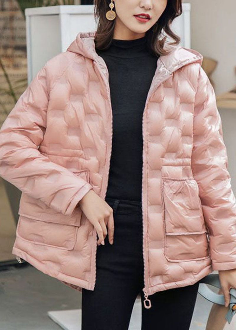 Plus Size Rosa Hooded Dragkedja Duck Down Vinterkappor Vinter - Rosa