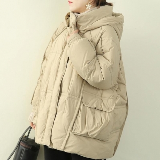 Plus Size Snöjackor Kappor Khaki Luva Patchwork Varm Kappa