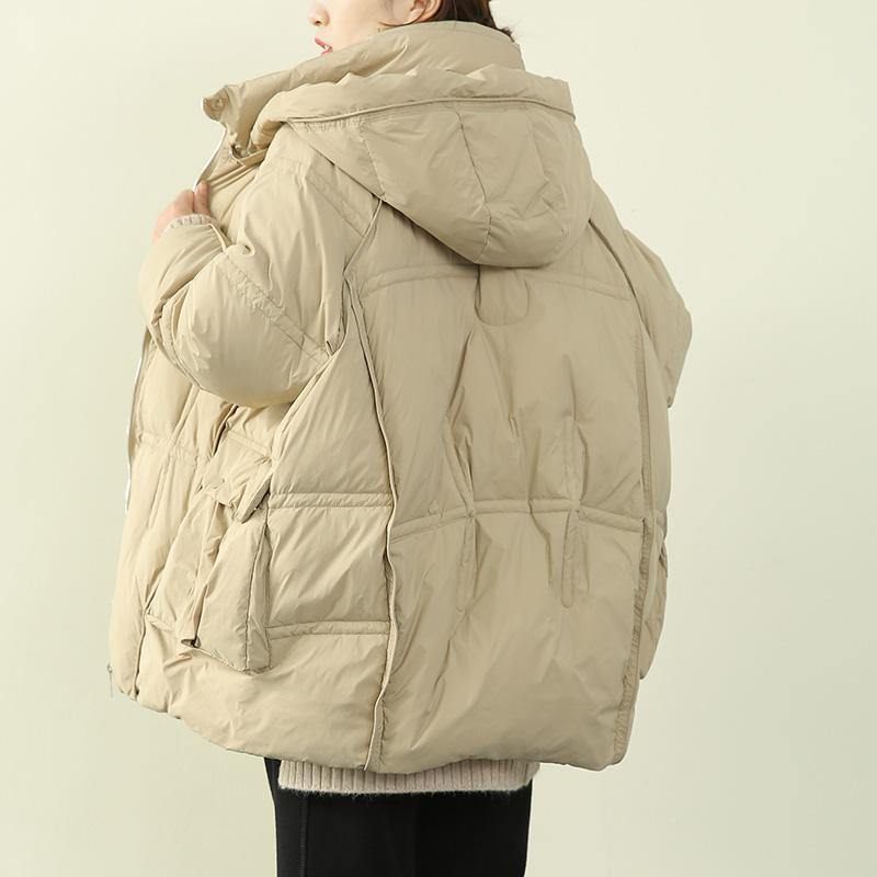 Plus Size Snöjackor Kappor Khaki Luva Patchwork Varm Kappa - Svart