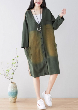 Plus Size Snygg Green Button Print Coat Spring