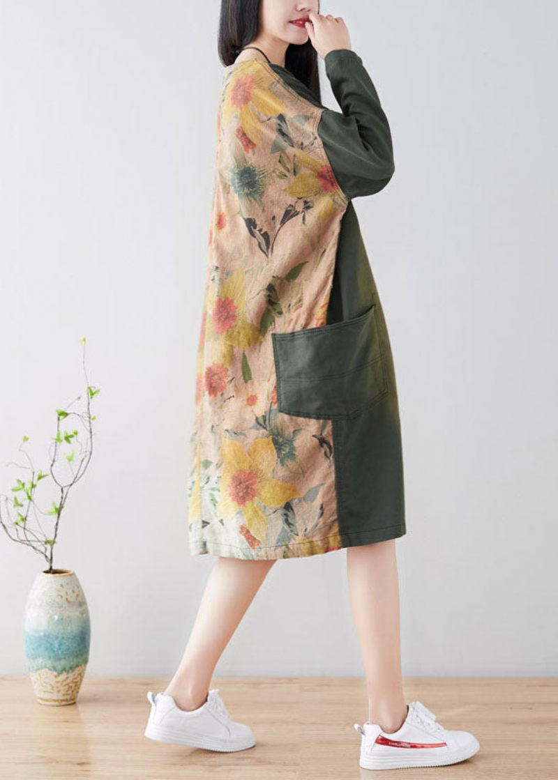 Plus Size Snygg Green Button Print Coat Spring - Blå