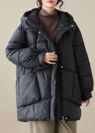 Plus Size Svarta Huvfickor Fin Bomullsfylld Damparka Vinter