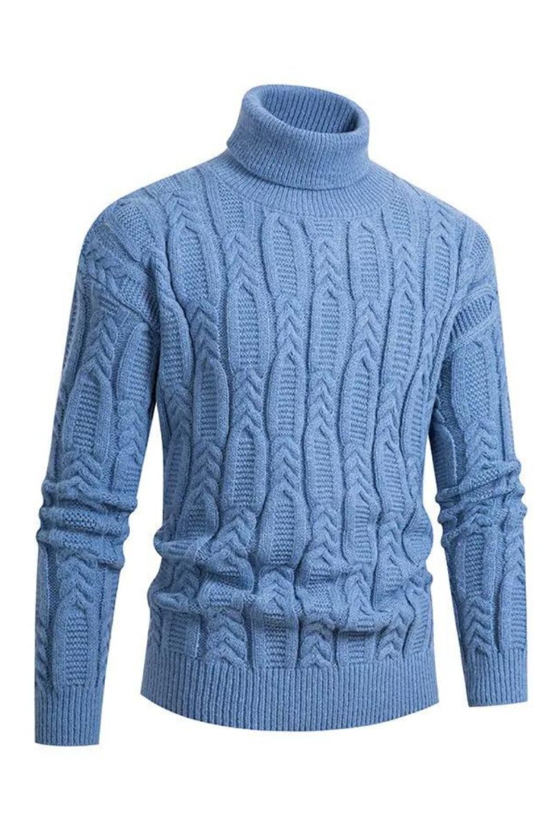 Polokrage Jacquard Tröja Herr Vintage Warm Solid Pullover Pull Marque Luxe Sweater