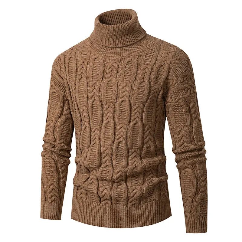 Polokrage Jacquard Tröja Herr Vintage Warm Solid Pullover Pull Marque Luxe Sweater - Beige Vit