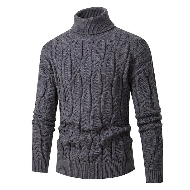 Polokrage Jacquard Tröja Herr Vintage Warm Solid Pullover Pull Marque Luxe Sweater - Beige Vit