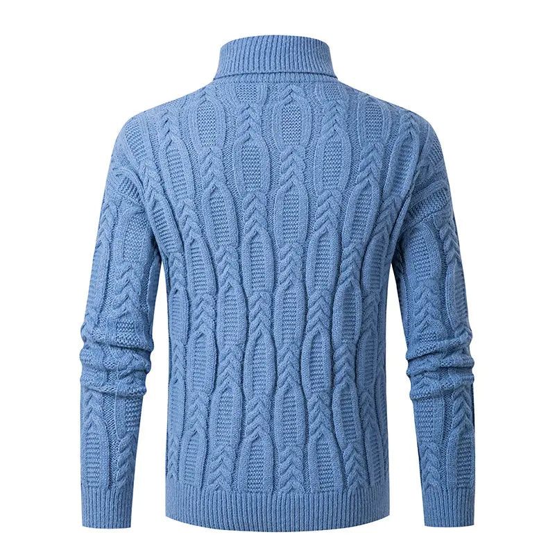 Polokrage Jacquard Tröja Herr Vintage Warm Solid Pullover Pull Marque Luxe Sweater - Beige Vit