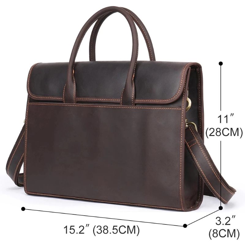 Portfölj För Män I Äkta Läder 13.3 Tum Laptop Business Handväska Retro Crossbody - Brun