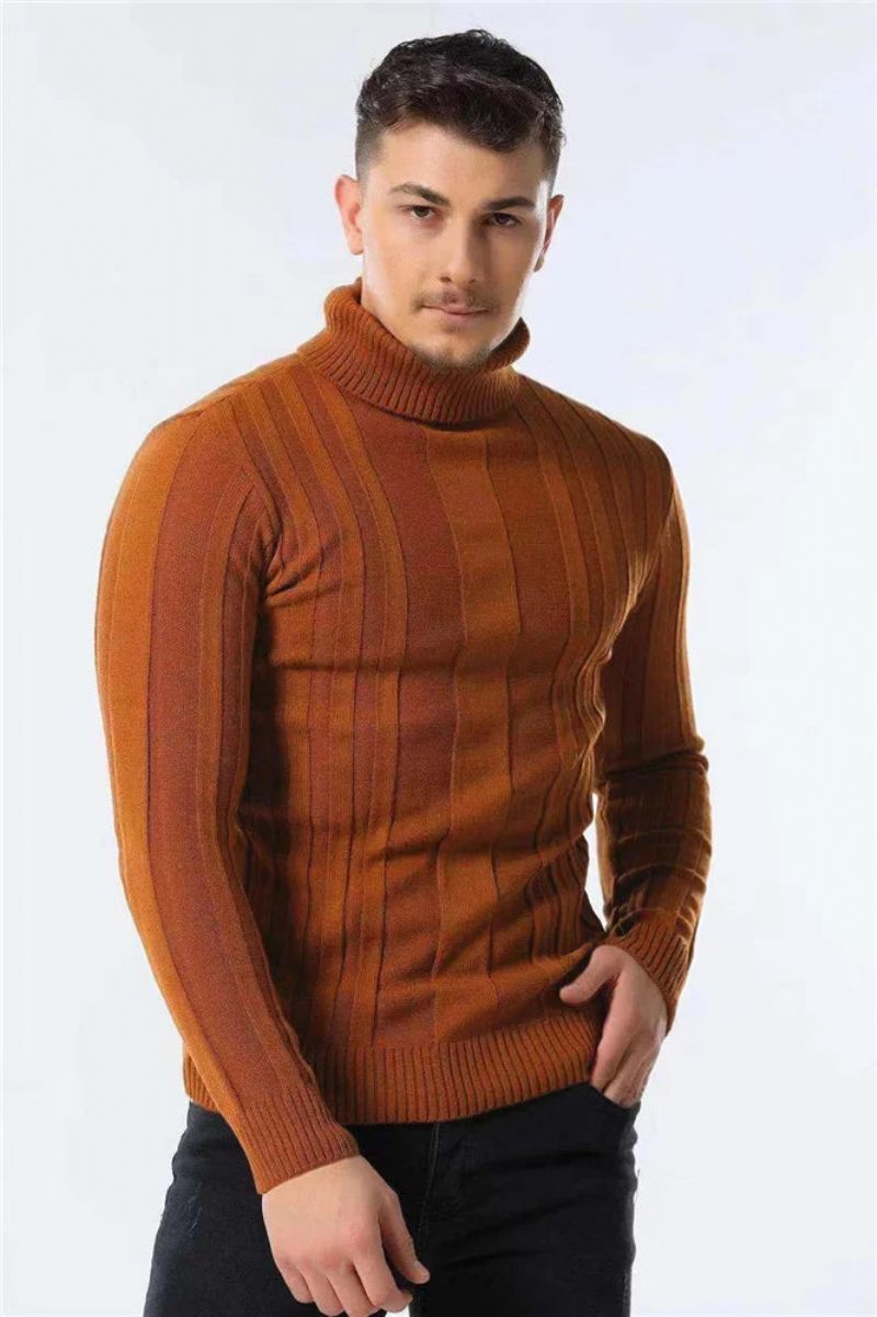 Pullovers Turtleneck Herr Casual Basic Solid Varmrandig Tröja Vintertröjor - Brun