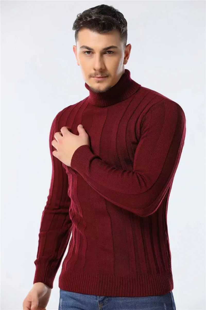 Pullovers Turtleneck Herr Casual Basic Solid Varmrandig Tröja Vintertröjor - Brun