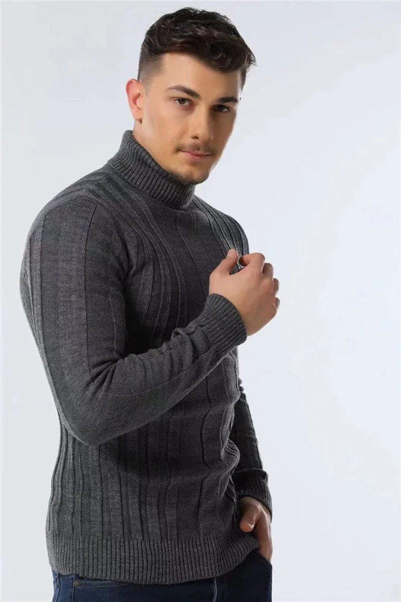 Pullovers Turtleneck Herr Casual Basic Solid Varmrandig Tröja Vintertröjor - Brun