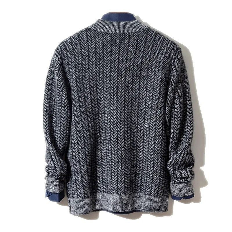 Pure Cashmere Tröja Herr Med O-ringning High-end Stickad Tjock Jacka Ungdom Varm Skjorta - Blått Och Vitt