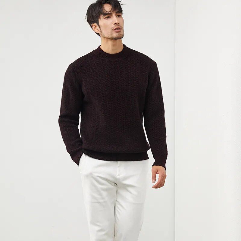 Pure Cashmere Tröja Herr Med O-ringning High-end Stickad Tjock Jacka Ungdom Varm Skjorta - Blått Och Vitt