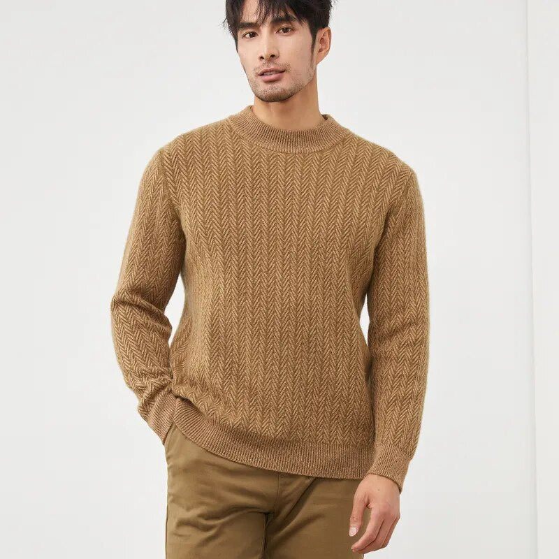 Pure Cashmere Tröja Herr Med O-ringning High-end Stickad Tjock Jacka Ungdom Varm Skjorta - Blått Och Vitt