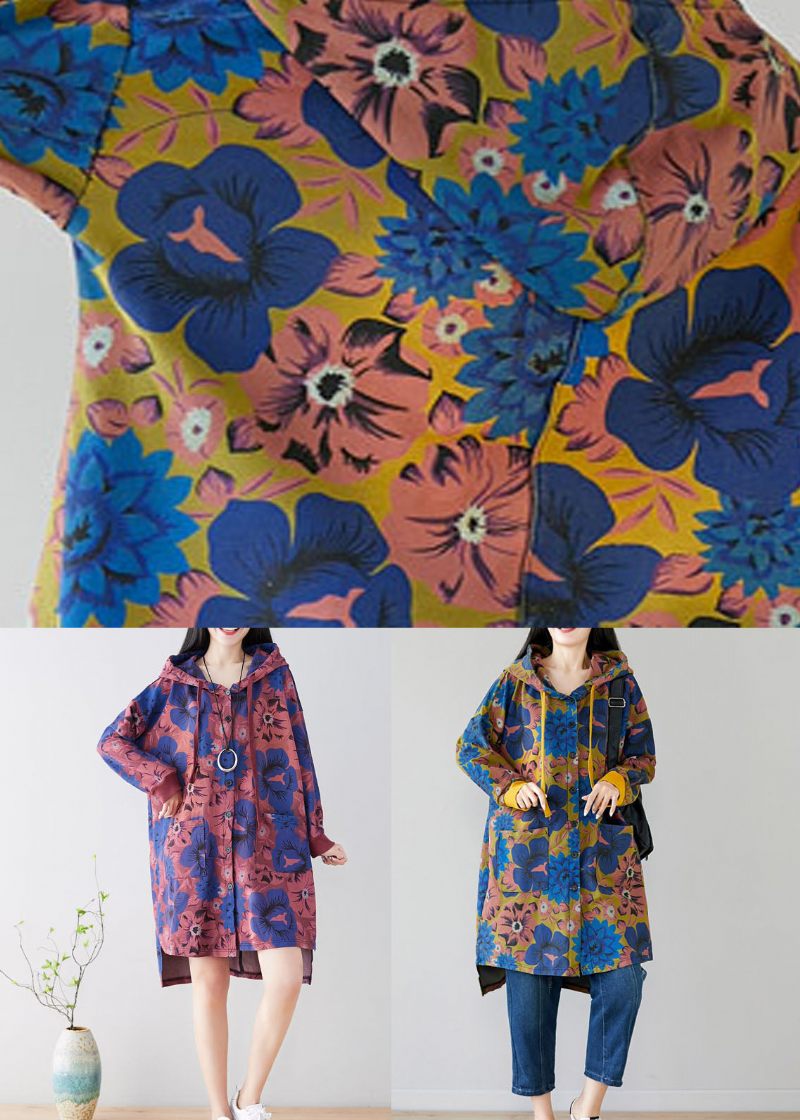 Purple Print Patchwork Cotton Hooded Coat Spring - Vinterkappor för kvinnor