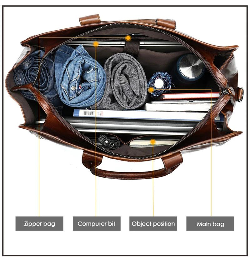 Resväska I Äkta Läder Man Kvinnor Reseväska Duffelväska Handbagage - Brun
