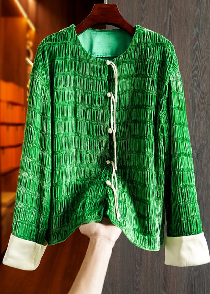 Retro Grön Tofs Skrynkliga Patchwork Silk Velour Kappor Höst