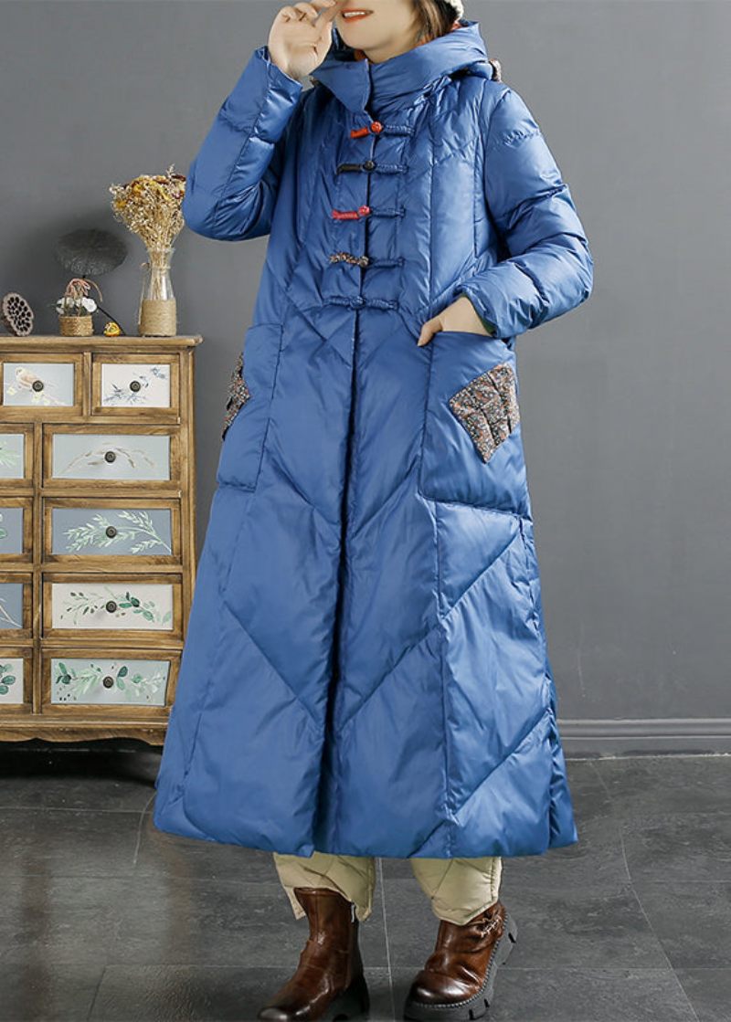 Retro Rose Hooded Fickor Kinesisk Button Duck Down Puffers Coat Winter - Dunjackor för kvinnor