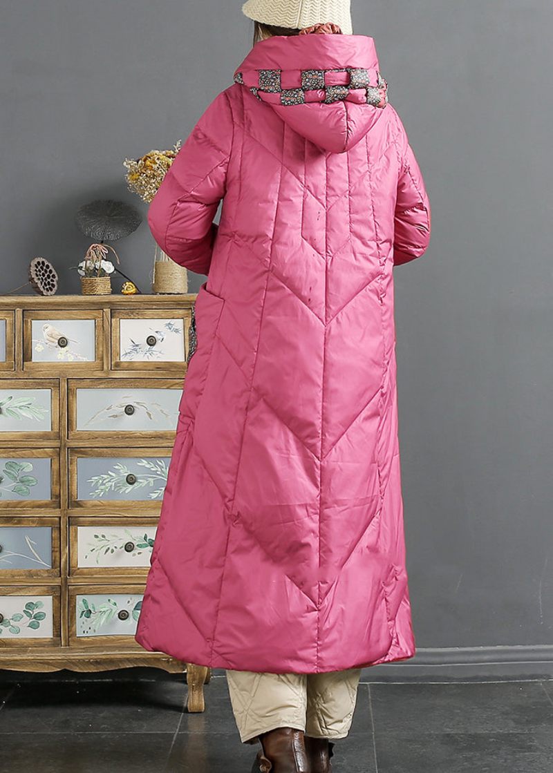 Retro Rose Hooded Fickor Kinesisk Button Duck Down Puffers Coat Winter - Dunjackor för kvinnor