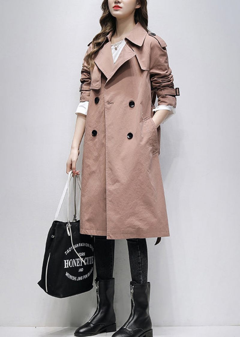 Rosa Fickor Patchwork Bomull Trench Naggad Tie Midja Spring - Trenchcoats för kvinnor