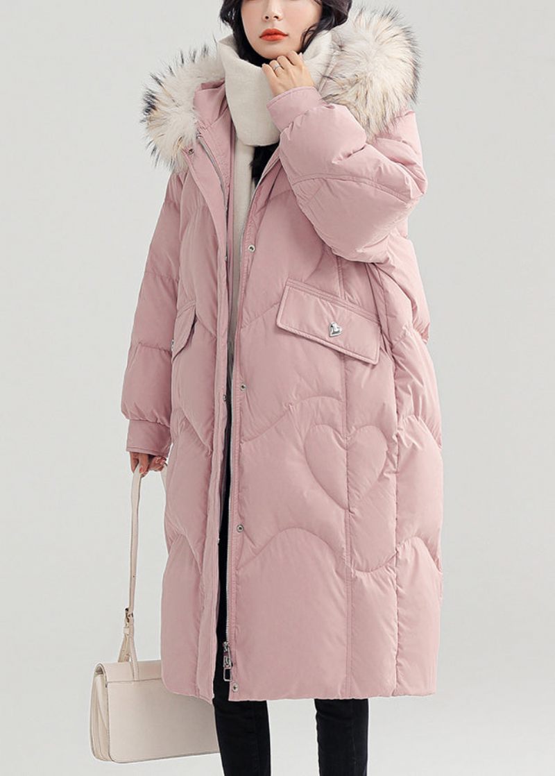 Rosa Knapp Patchwork Duck Down Puffer Coat Zip Up Långärmad