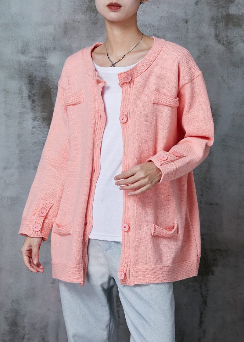 Rosa Stickad Kofta Oversized Button Down Spring