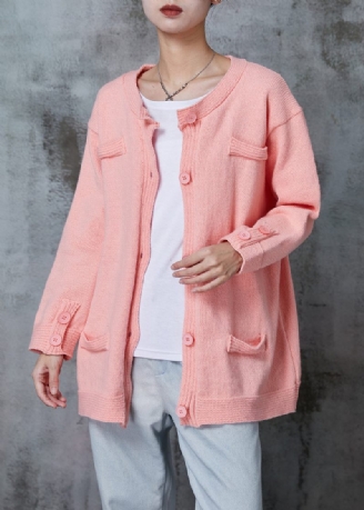 Rosa Stickad Kofta Oversized Button Down Spring