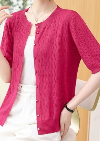 Rose Patchwork Tunn Stickad Cardigan O Neck Hollow Out Sommar