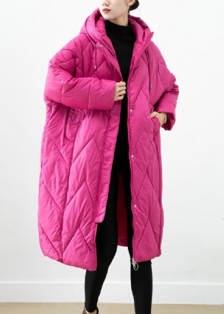 Rose Tjock Bomull Fylld Puffer Jacka Hooded Pockets Winter