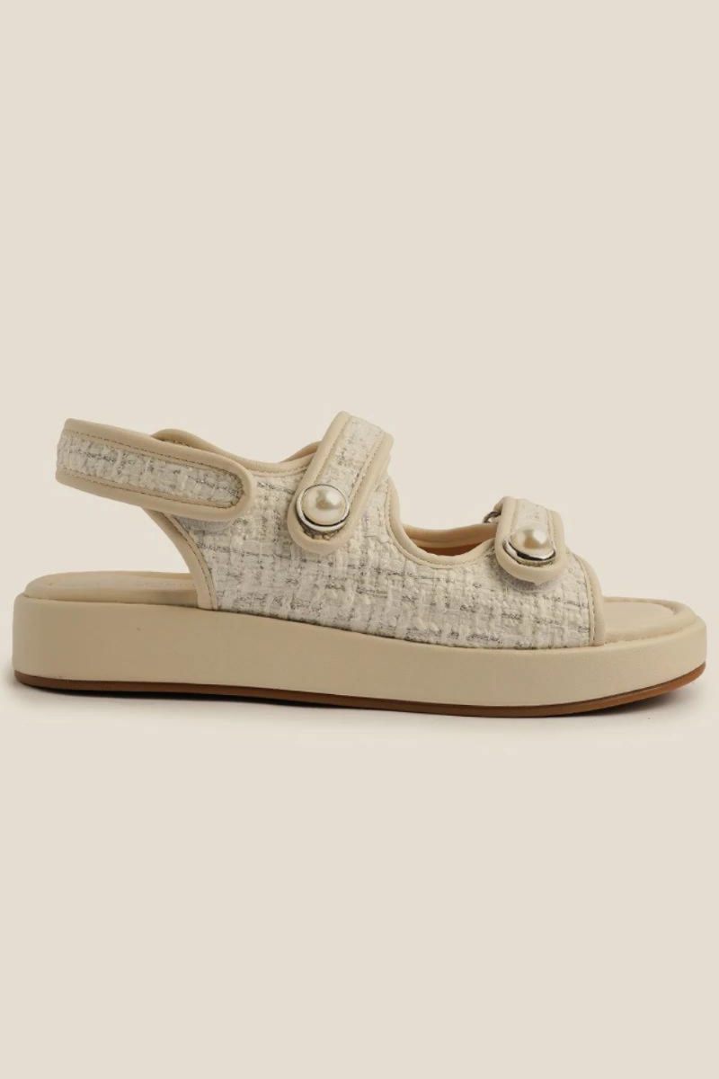 Sandaler Dam Sommar Real Leather Bead Flats Skor För Kvinnor Låg Klack Plattform Casuals