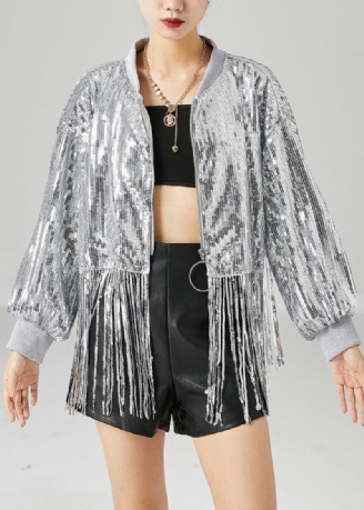 Silver Paljetter Patchwork Kappor Oversized Tofs Sommar