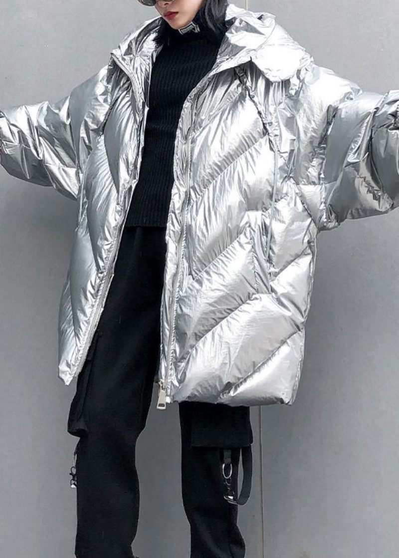 Silver Parkas För Kvinnor Oversized Dunjacka Vinter Ytterkläder Huva - Dunjackor för kvinnor