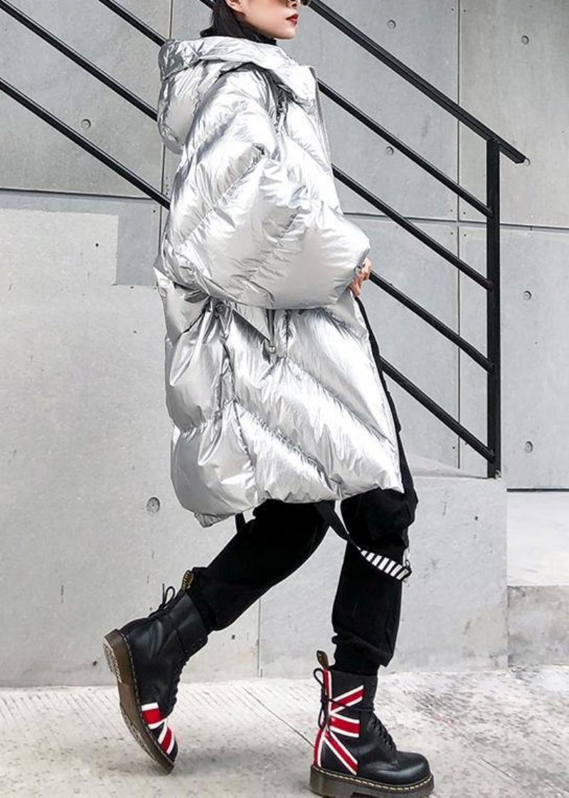 Silver Parkas För Kvinnor Oversized Dunjacka Vinter Ytterkläder Huva - Dunjackor för kvinnor