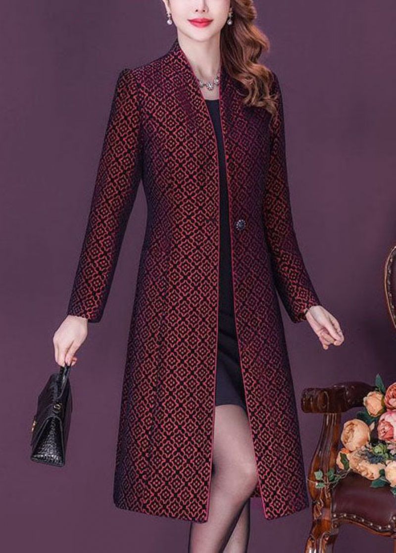 Slim Fit Mulberry Stand Collar Jacquard Spandex Trench Långärmad - Trenchcoats för kvinnor