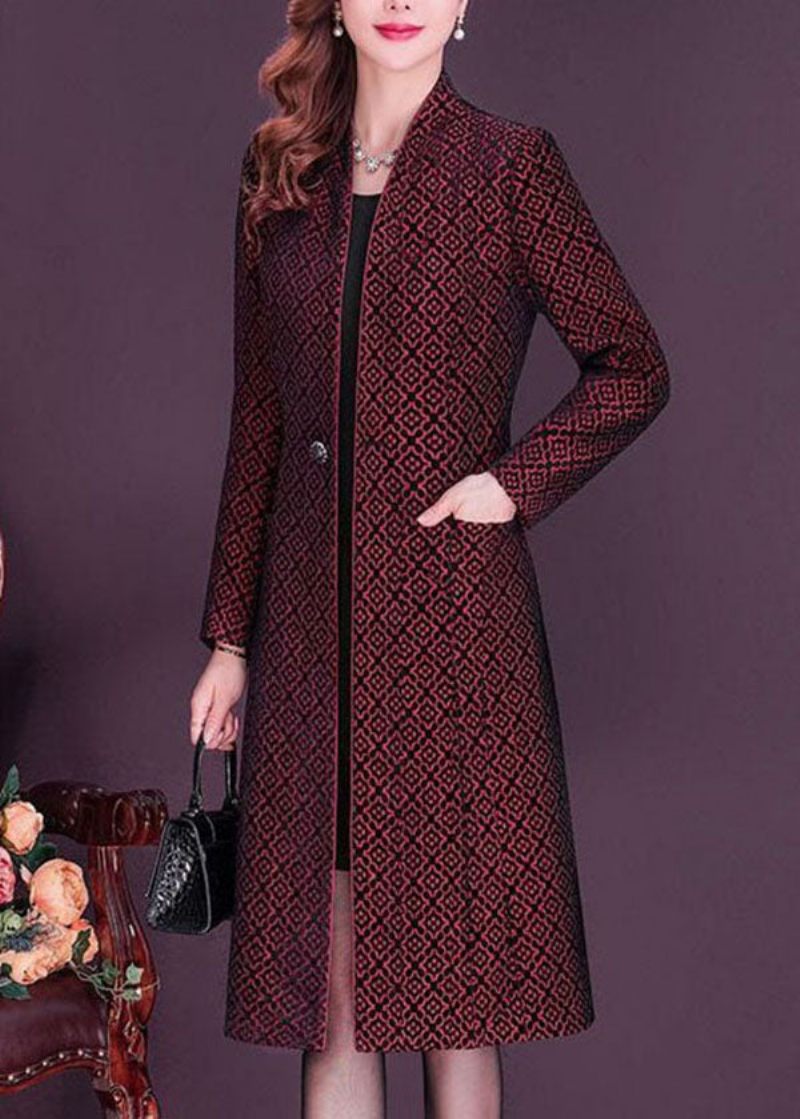 Slim Fit Mulberry Stand Collar Jacquard Spandex Trench Långärmad - Trenchcoats för kvinnor