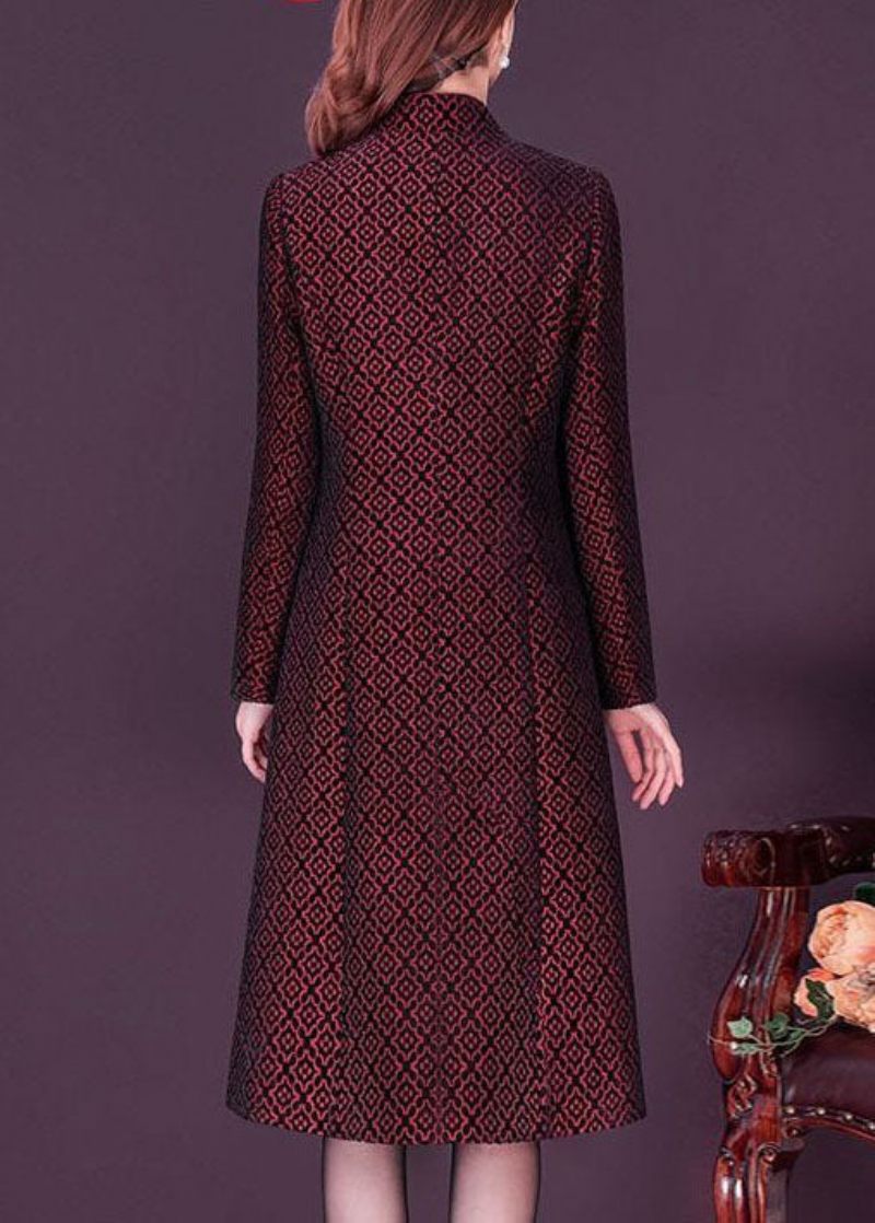 Slim Fit Mulberry Stand Collar Jacquard Spandex Trench Långärmad - Trenchcoats för kvinnor