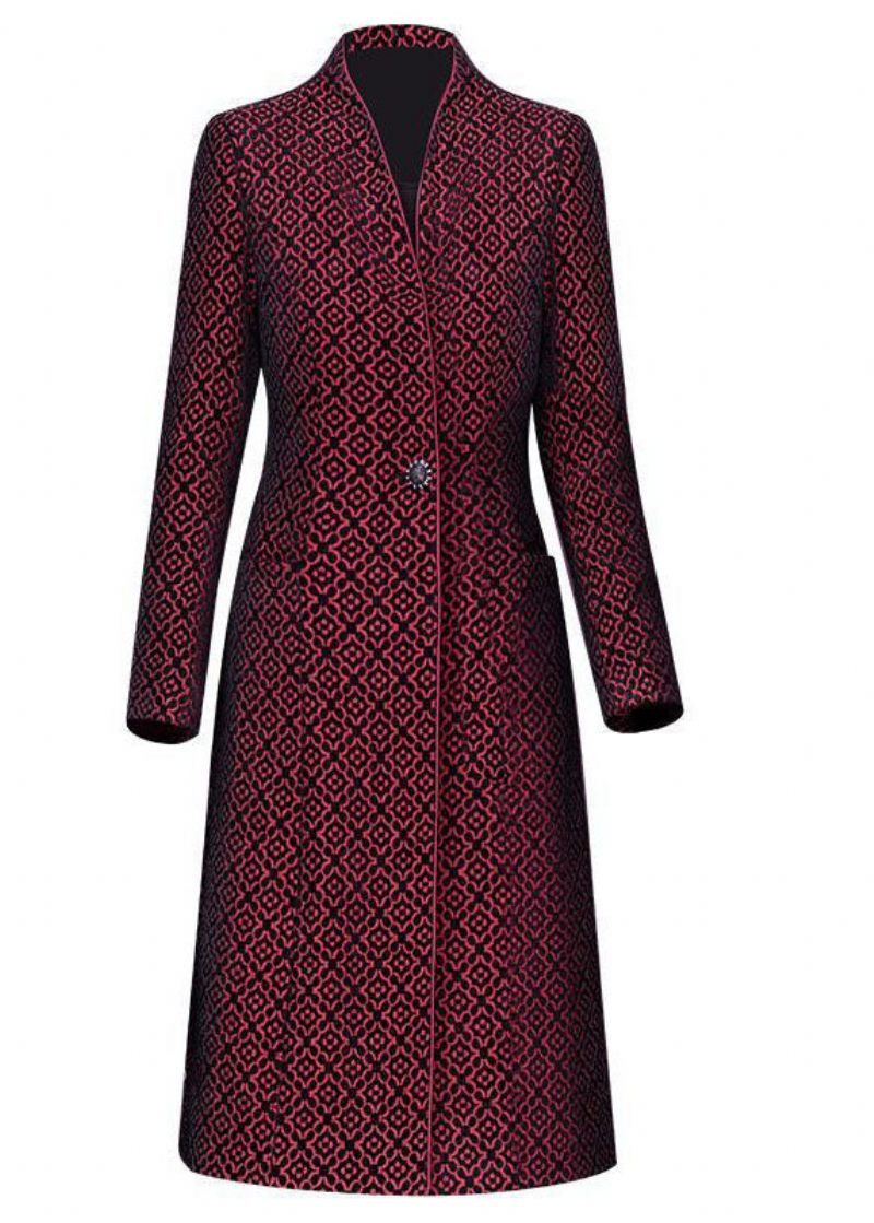 Slim Fit Mulberry Stand Collar Jacquard Spandex Trench Långärmad - Trenchcoats för kvinnor