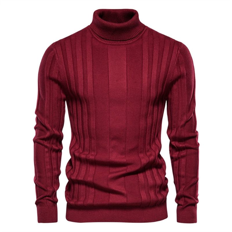 Slim Fit Pullovers Turtleneck Herr Casual Basic Enfärgad Varmrandig Tröja Nya Vintertröjor - Brun