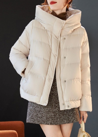 Snygg Beige Hooded Duck Down Puffer Coat Vinter