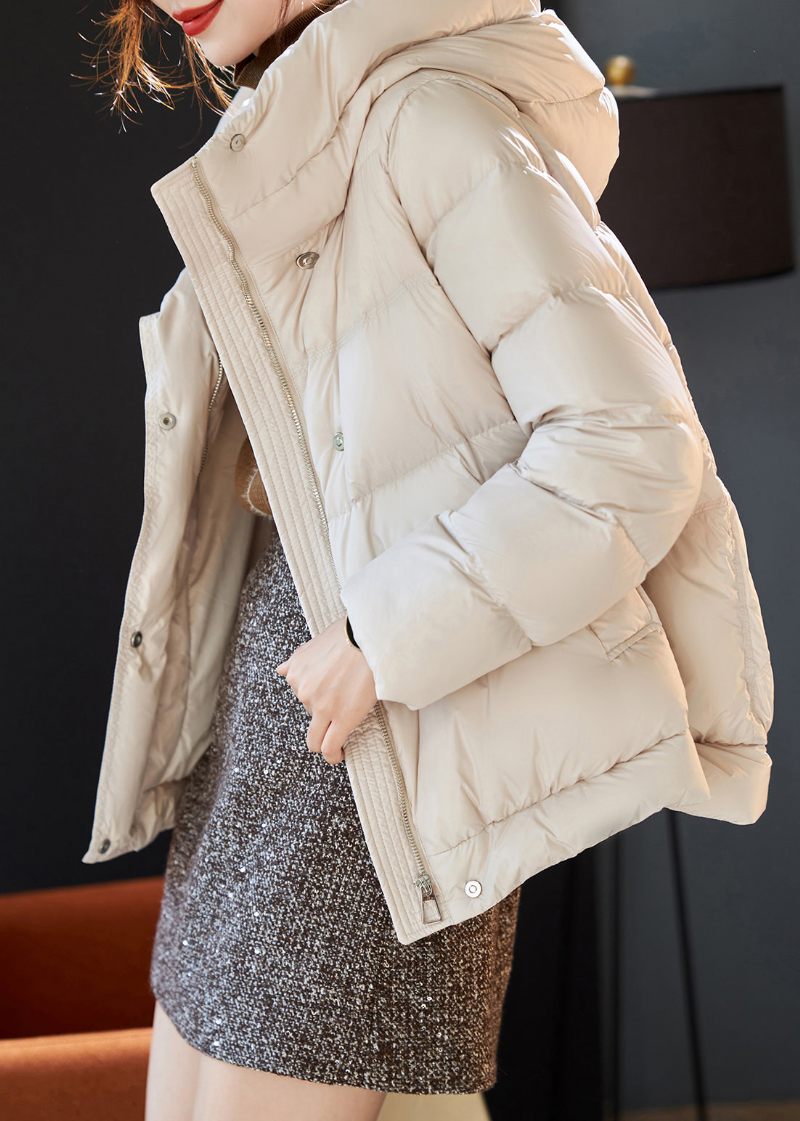 Snygg Beige Hooded Duck Down Puffer Coat Vinter - Dunjackor för kvinnor